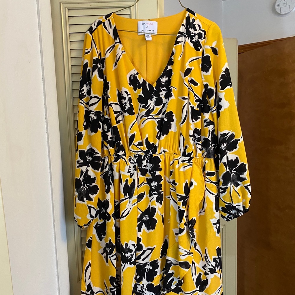 Yellow and black floral midi dress